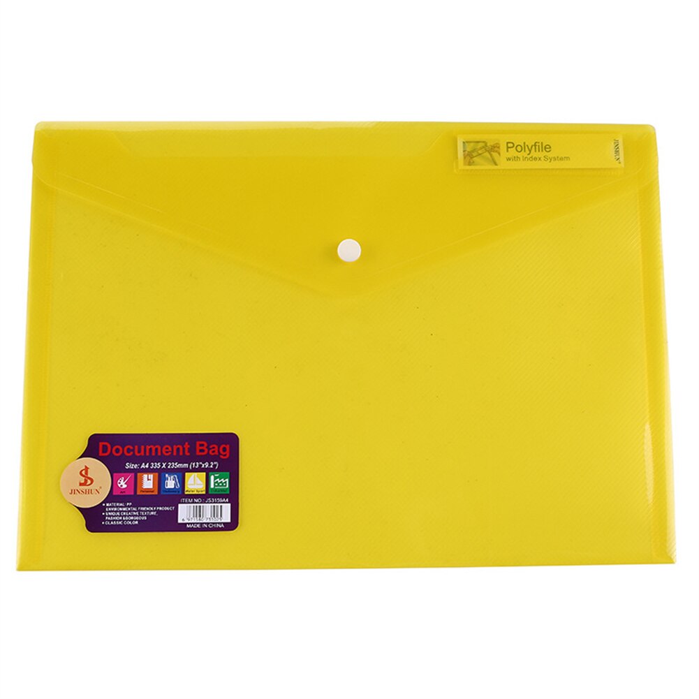 6 Pack Poly Envelopes File Folder With Label Pocket Clear A4 Transparent Document Organizer Snap Closure Expandable File Pouch: 6pcs-A4-2-Yellow
