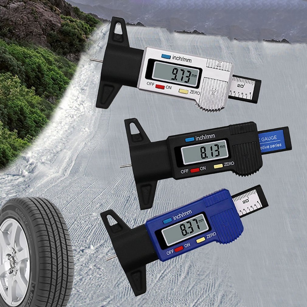 Comprobador de profundidad Digital para neumático de coche 0-25mm Profundidad del dibujo del neumático calibrador medidor calibrador de herramienta de medición pantalla LCD Medición de neumáticos