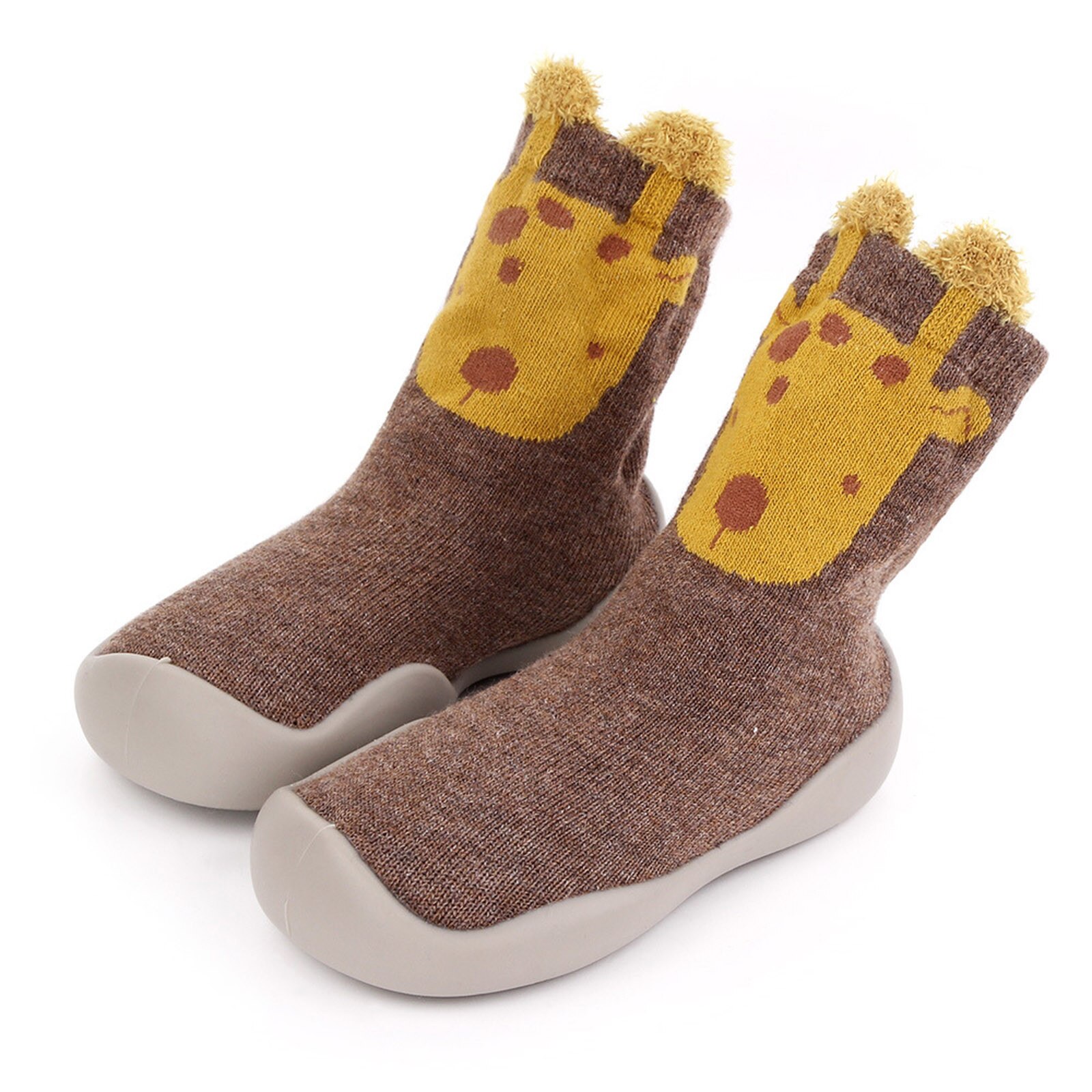 Bebê menino menina meias dos desenhos animados piso quente meias sola de borracha sapatos anti-deslizamento primeiro walker navidad natal bebê meias calcetines: Marrom / 4-5 Years