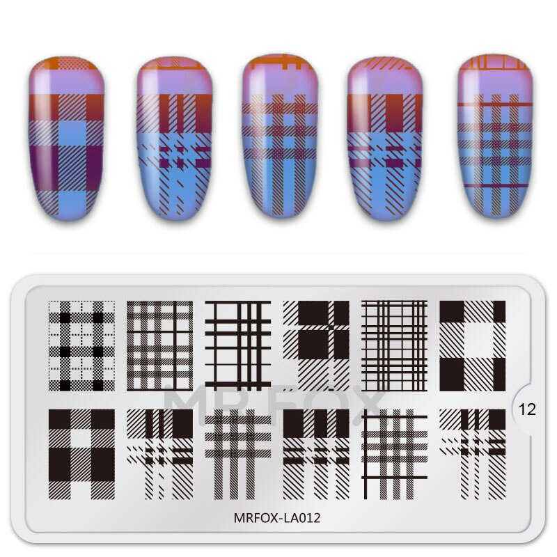 Pochoirs de manucure assiettes à ongles, en acier inoxydable à la couleur de la manucure Image de bricolage imprimante d'image modèles de plaques de marquage à ongles de 6.5*12.5CM: MRFOX-LA12