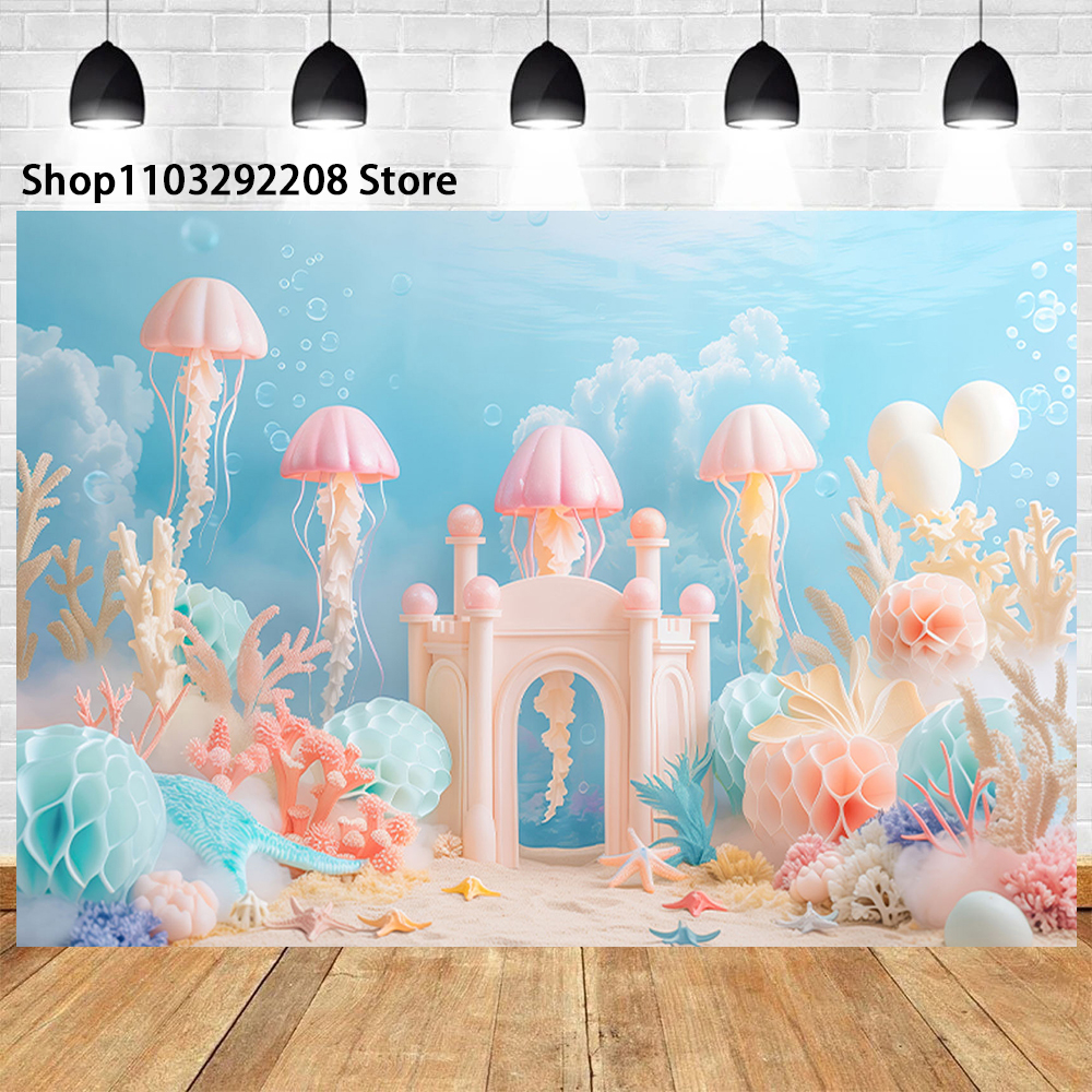 Underwater World Castle Theme Sea Shell Fish For Birthday Party Baby Shower Baby Portrait Photography Background Photo Studio: L / plum