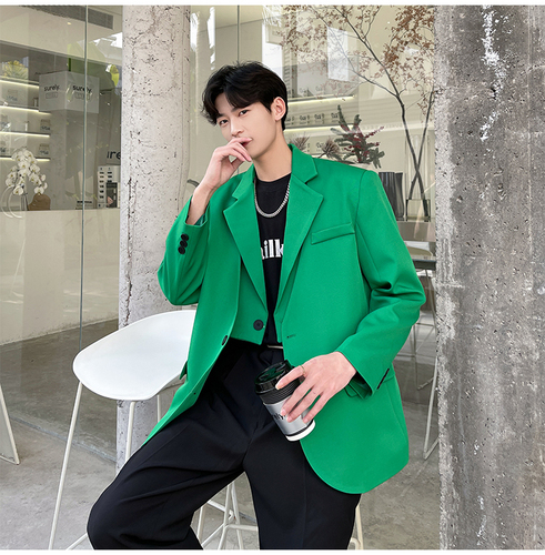 Blazers homens streetwear negócios escritório moda solto casual chique blazer terno jaqueta nicho masculino net celebridade modelagem terno casaco: Green / XXL