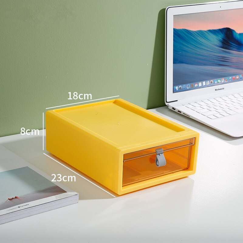Desk Stackable Plastic Storage Drawers Sundries Stationery Books Organizer for Cosmetics Home Necessary Storage Box Container: Small Yellow