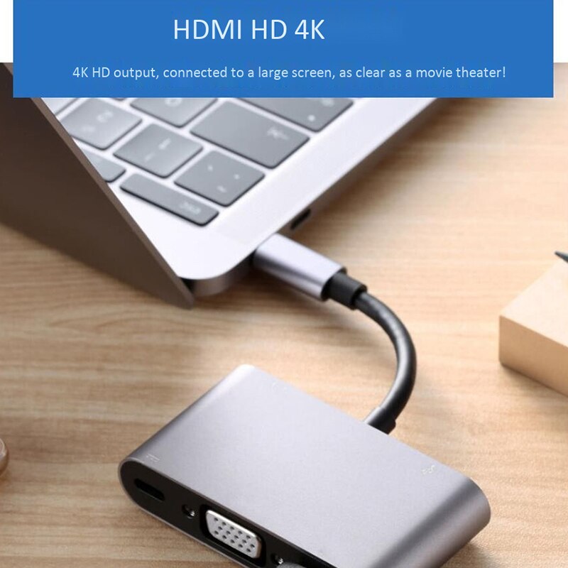 5 In 1 Usb C Hdmi Type C Naar Hdmi 4K Adapter Vga USB3.0 O Video Converter Pd Snelle lading Voor Pro Voor Samsung