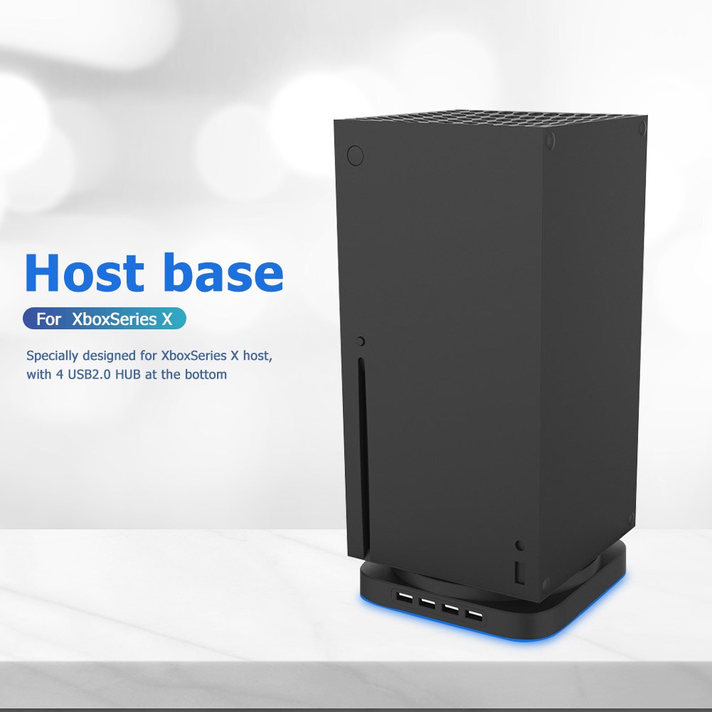 Blue Light Game Console Vertical Stand Electronic Machine Accessories for Xbox Series X with 4 Port USB 2.0 HUB