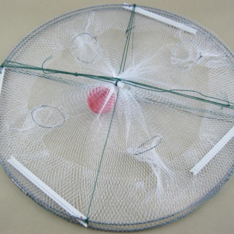 1 Uds. Trampa de red plegable para pesca de camarones, peces, cangrejos, 4 agujeros, cangrejos, langosta, rejilla fundida, jaula de inmersión 33*12cm