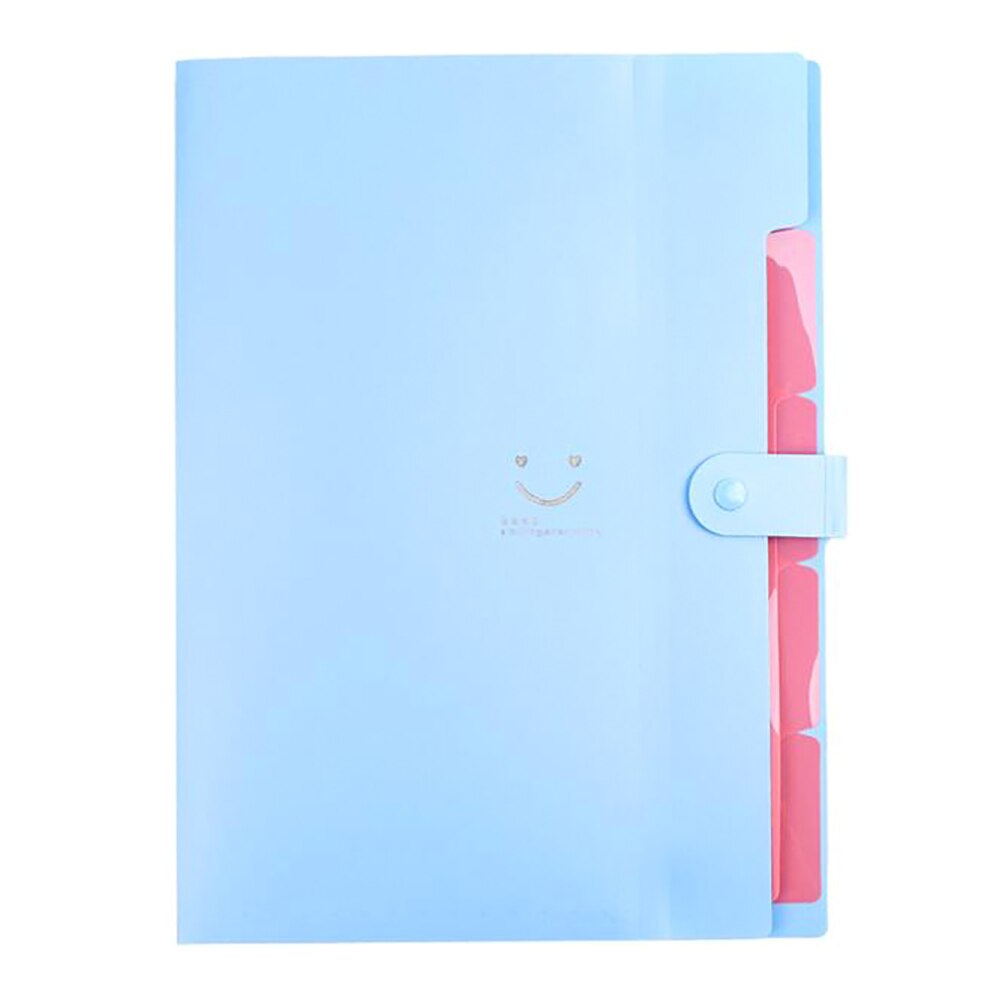 A4 File Storage Bag Multi-layer Papers Accordion Pocket Buckle Storage 5 Into Folder Holder Organizer Office Stationary: Blue