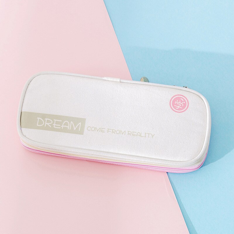Canvas large capacity writing case student pen bag Japan and South Korea simple can be transformed into a double layer stationer: pink