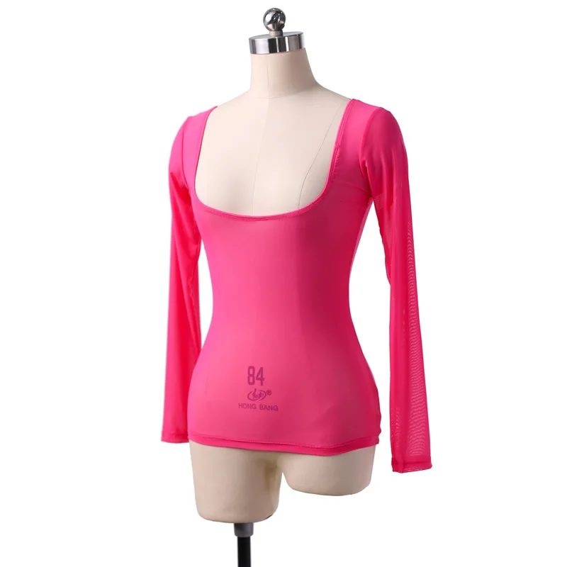 Dames lange mouw doorzichtige mesh pure crop top blouse shirt pull-on bodycon tee danser basiskleding sexy transparant naakt rood: YELLOW