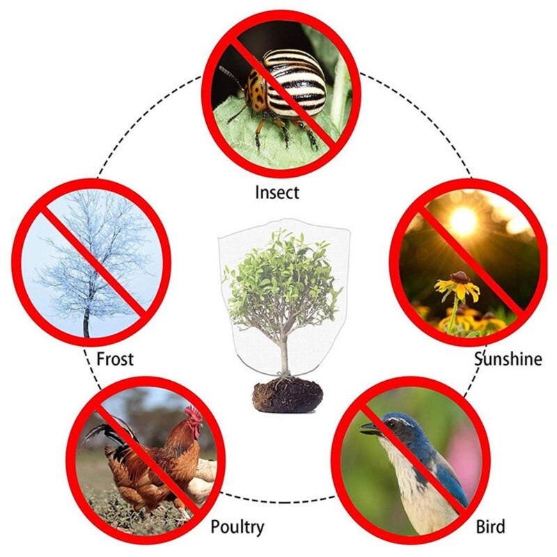 Red de barrera contra insectos para jardín, cubierta de planta con cordón, Red de barrera para aves, cubiertas de malla para árboles, plantas, frutas, flores y verduras