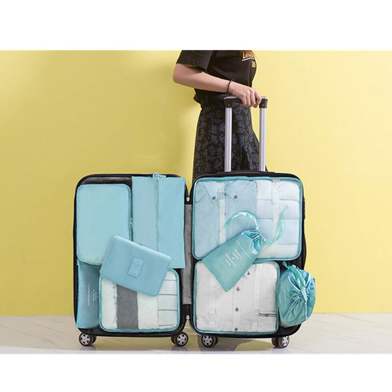 9 stk / sæt kuffert organisere opbevaringstaske bærbar kosmetikpose tøj undertøj sko pakningssæt rejse makeup taske