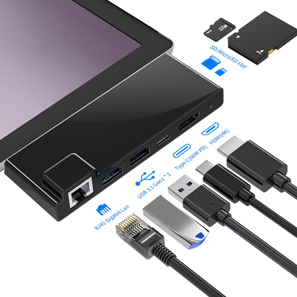 Usb Hub Data Transmissie Docking Station Tf Kaartlezer Draagbare Pd Opladen Type C Adapter Gigabit Lan Voor Surface Pro 7