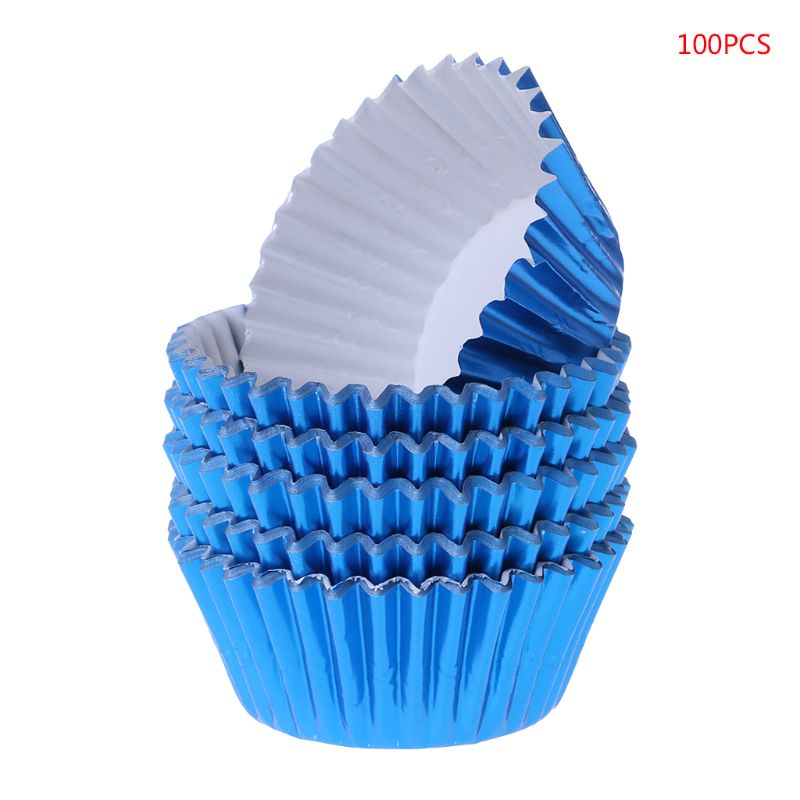 100PCS Paper Cupcake Cup Aluminium Foil Muffin Baking Cups Liners Cupcakes Case: blue
