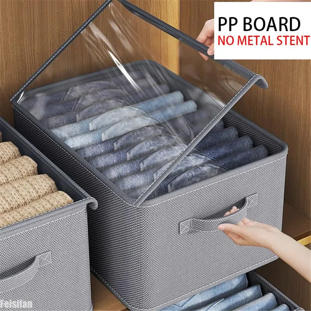 Caja de almacenamiento de ropa con tapa transparente, camiseta, pantalones, organizador de ropa interior, armario para dormitorio, cajones, ahorro de espacio: Verde claro