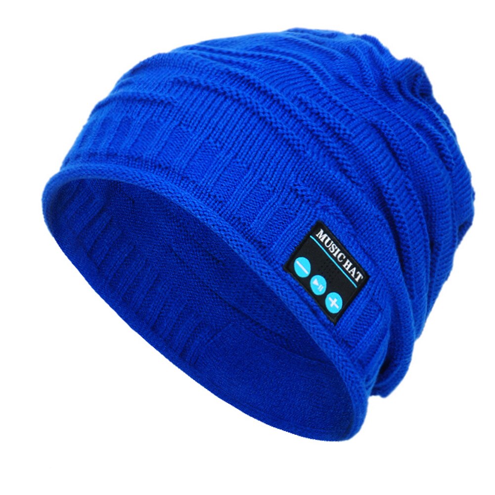 Bluetooth musik strik beanie hat trådløs smart varm cap headset højttaler med mikrofon  h7jp: Blå