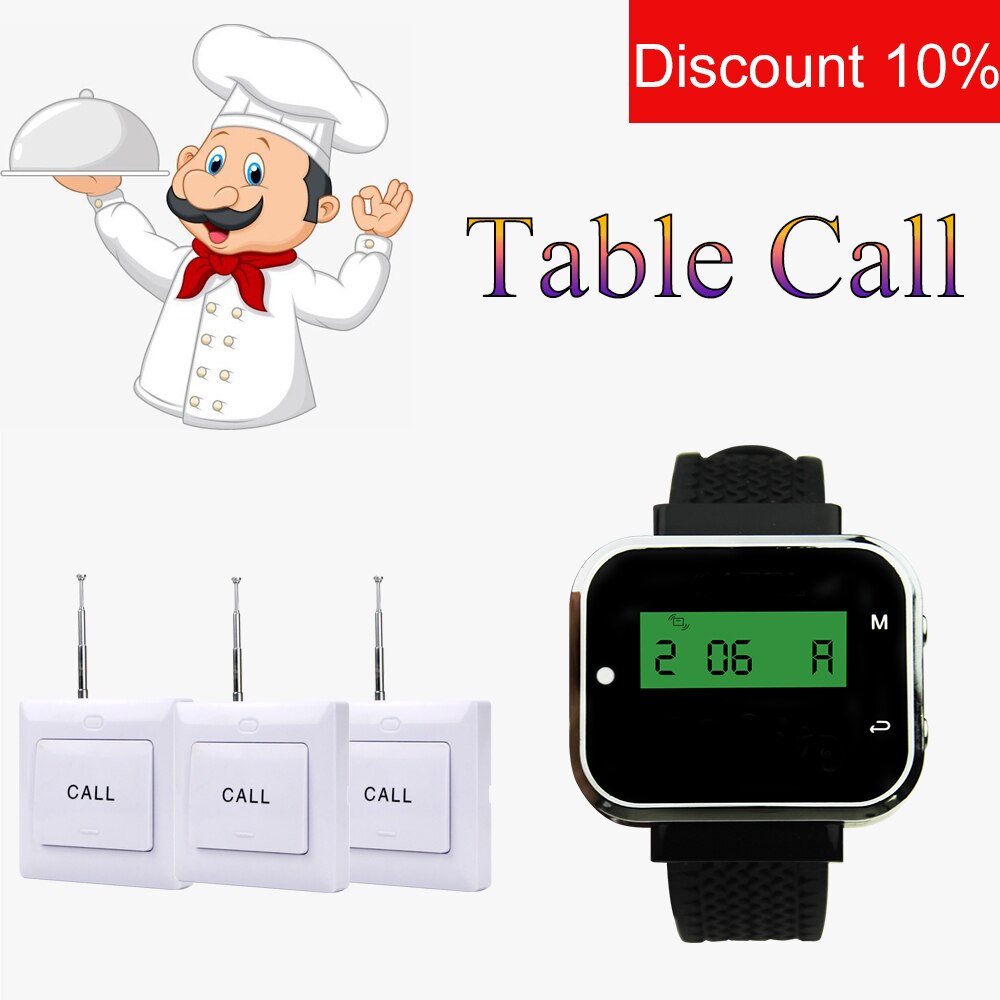 JINGLE BELLS wireless calling system 3 call buttons+1 rechargeable watch pager restaurant service equipment/ service call bells