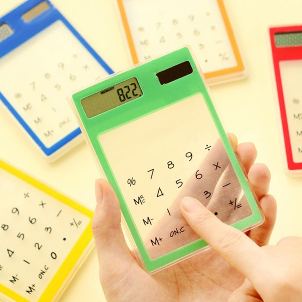 Mini Student Calculator Solar Powered Slim Mathematics Ultra Transparent LCD Touch Screen