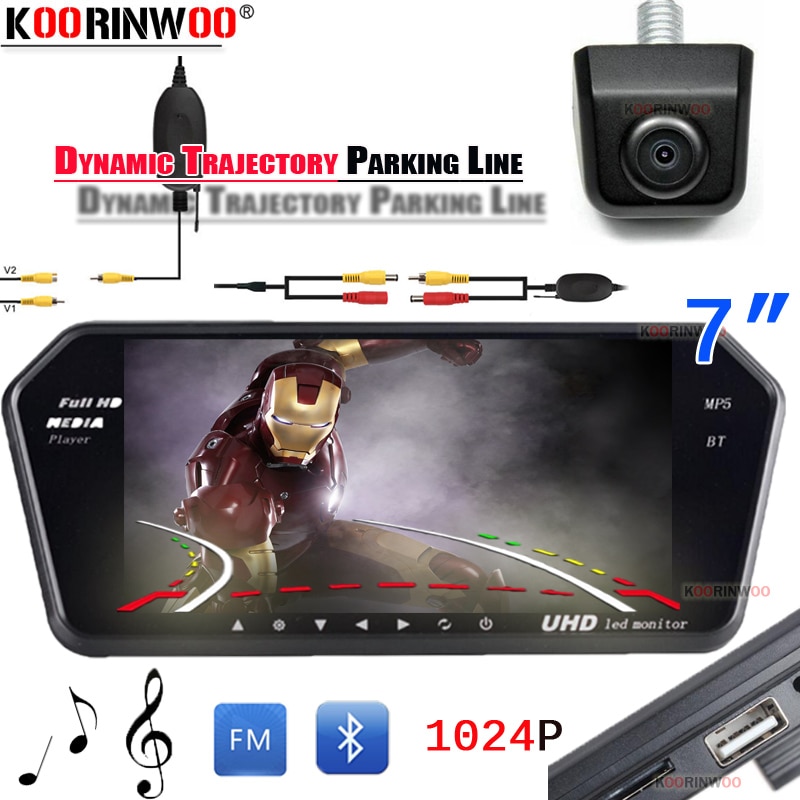 Koorinwoo Draadloze Parking Assistance 7 "Monitor 1024P Bluetooth Muziek Met Dynamic Moving Gids Achteruitrijcamera Zwart