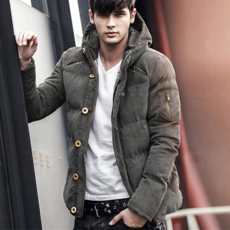 Winterjas Mannen Comfortabele Corduroy Engeland Stijl Jas Hooded Effen Kleur Gewatteerde Jassen Man Streetwear Parka Kleding: Army Green / L