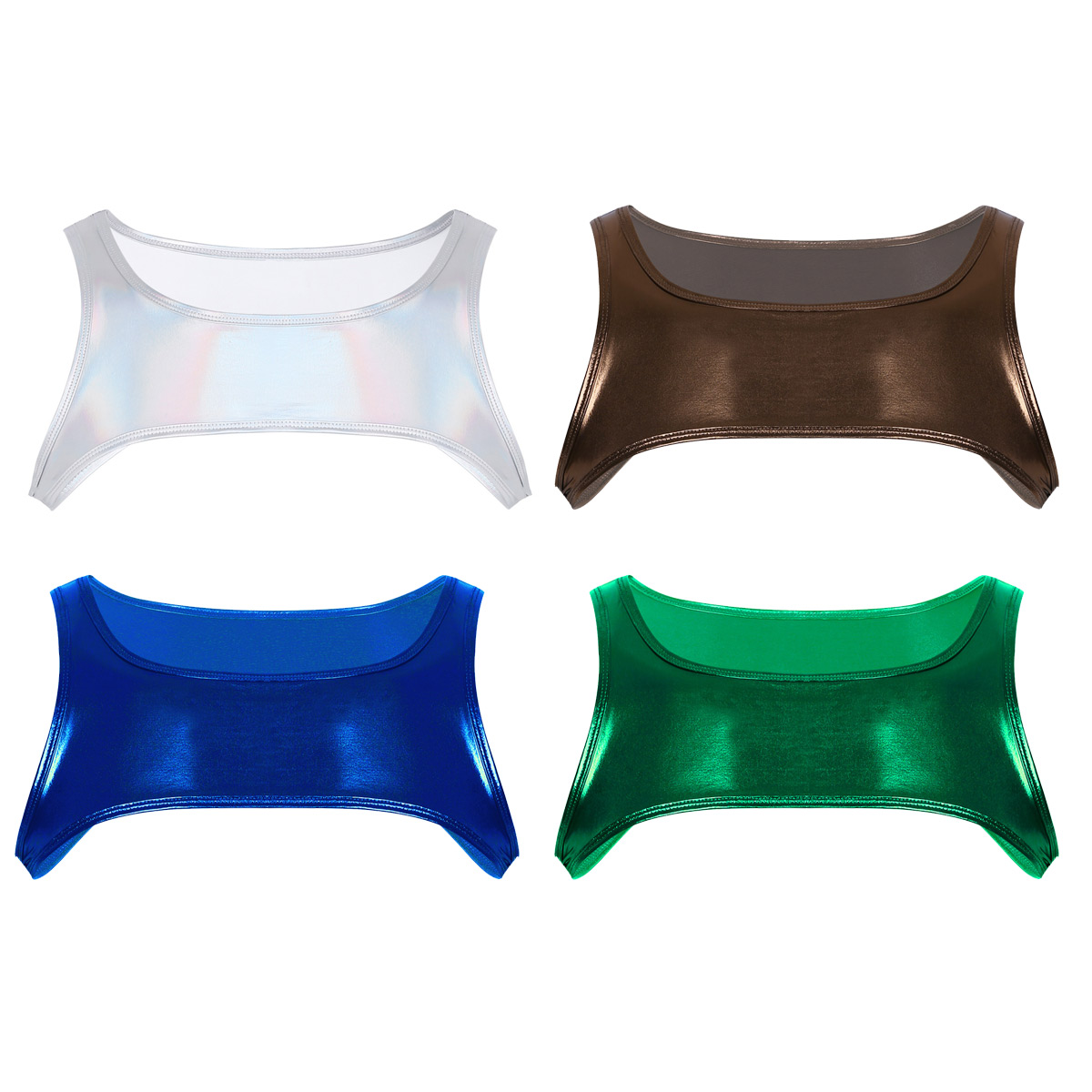 Heren glanzende metalen schouder-borstband harnas heren korte vest tops feest club podium show kostuums exotische halfspier tanktop