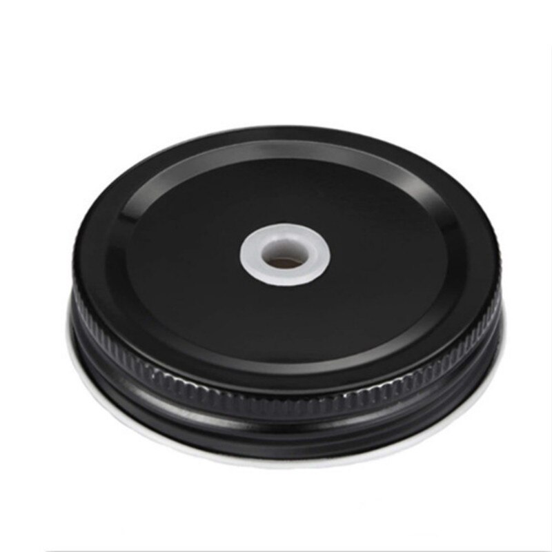 5 Pièces Couvercles De Pot Mason Avec Trou De Paille Durable Étain Bouche Régulière D'étanchéité Pot Couvercle Pour Tasse Maçon Maison Accessoires De Cuisine: Black