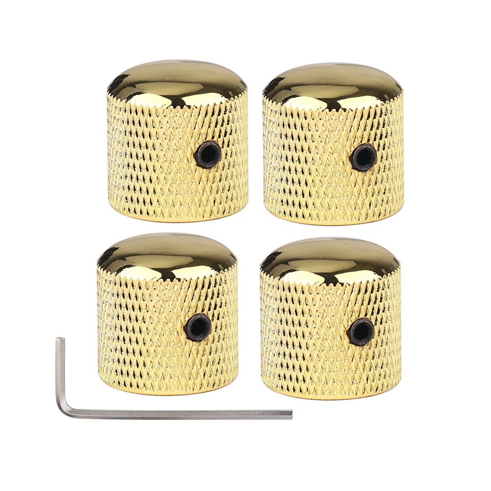 3pcs/4pcs Metal Dome Knobs Electric Bass Guitar Knobs Volume Tone Control Knobs with Wrench Bronze/BK/CR/GD: 4pcs Gold NEW