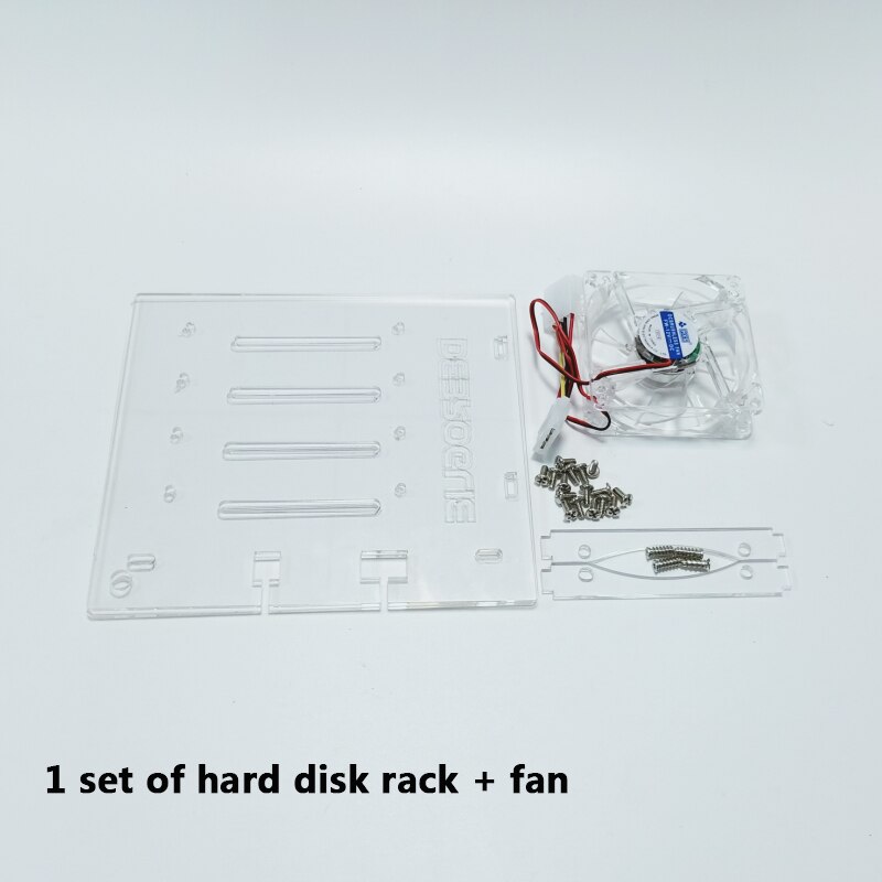 DIY hard disk expansion bracket HDD 3.5 NAS 4 disk External racks support power supply transparent acrylic rack: bracket fan