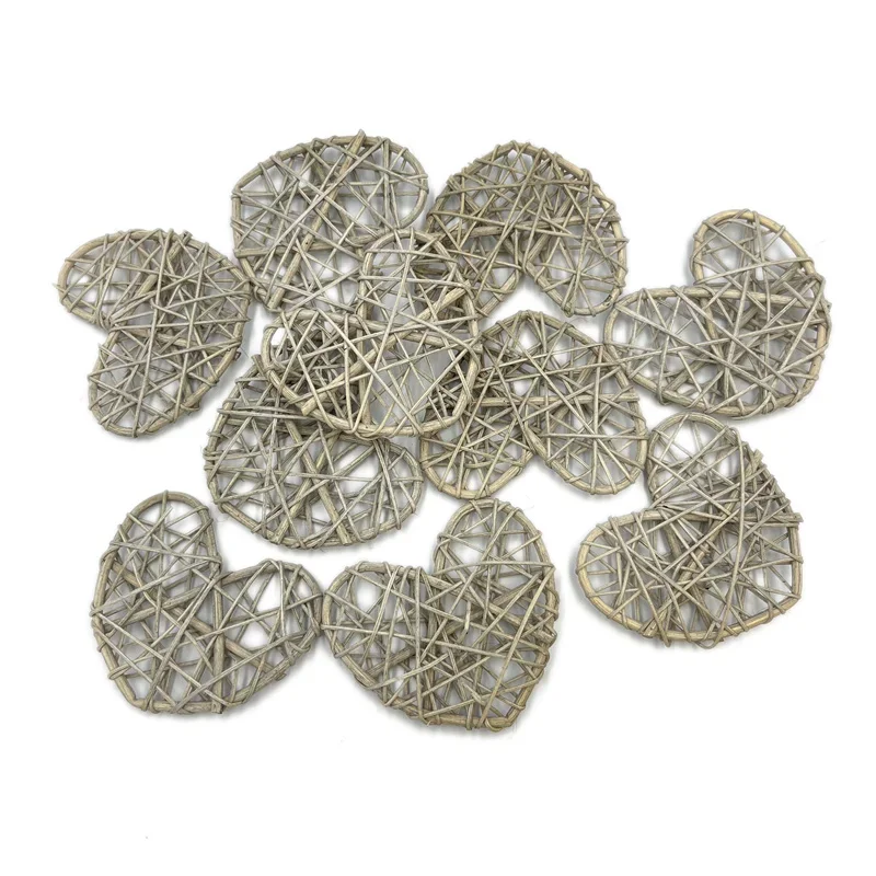 Bola de mimbre Natural para decoración del hogar, 10 piezas, 5cm/6cm/7cm, corazones de mimbre, para mesa de boda: S / Gris claro