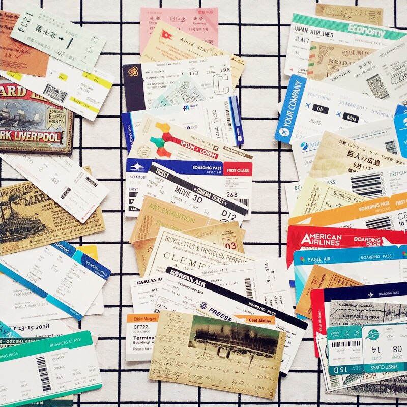 55pcs/Lot Travel Sticker PVC Waterproof Mixed Aircraft Boarding Pass Stickers for Trolley Case Sticker Retro Air Boarding Pass
