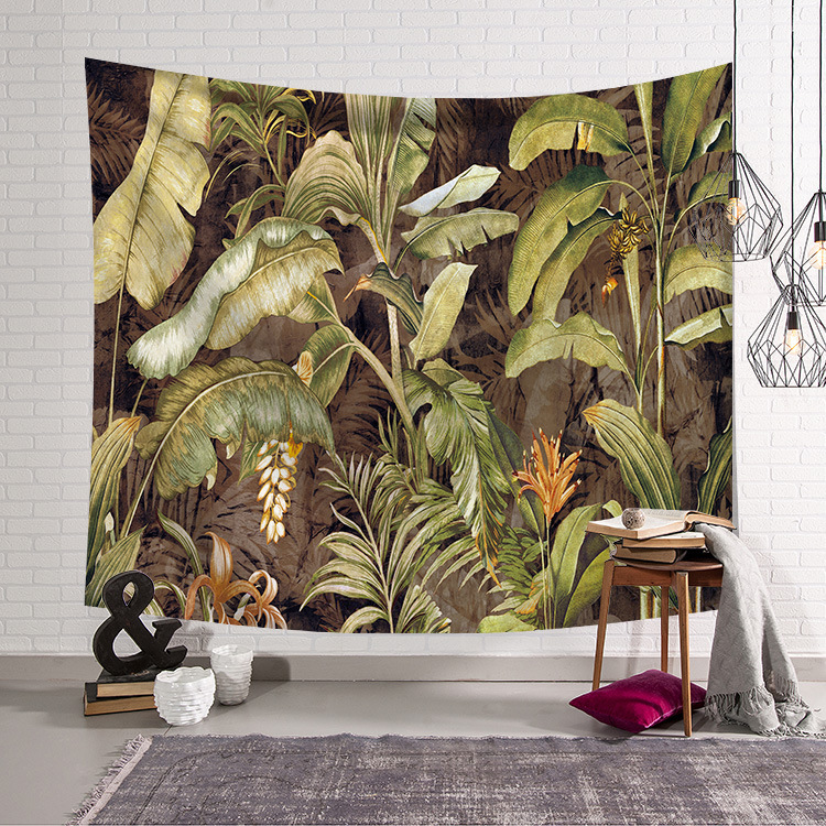 Wall Hanging Tapestry Wall Background For Traval Camping Tapestry Boho Flower Green Plant Print Tapestry: 200x150cm / Olive Brown