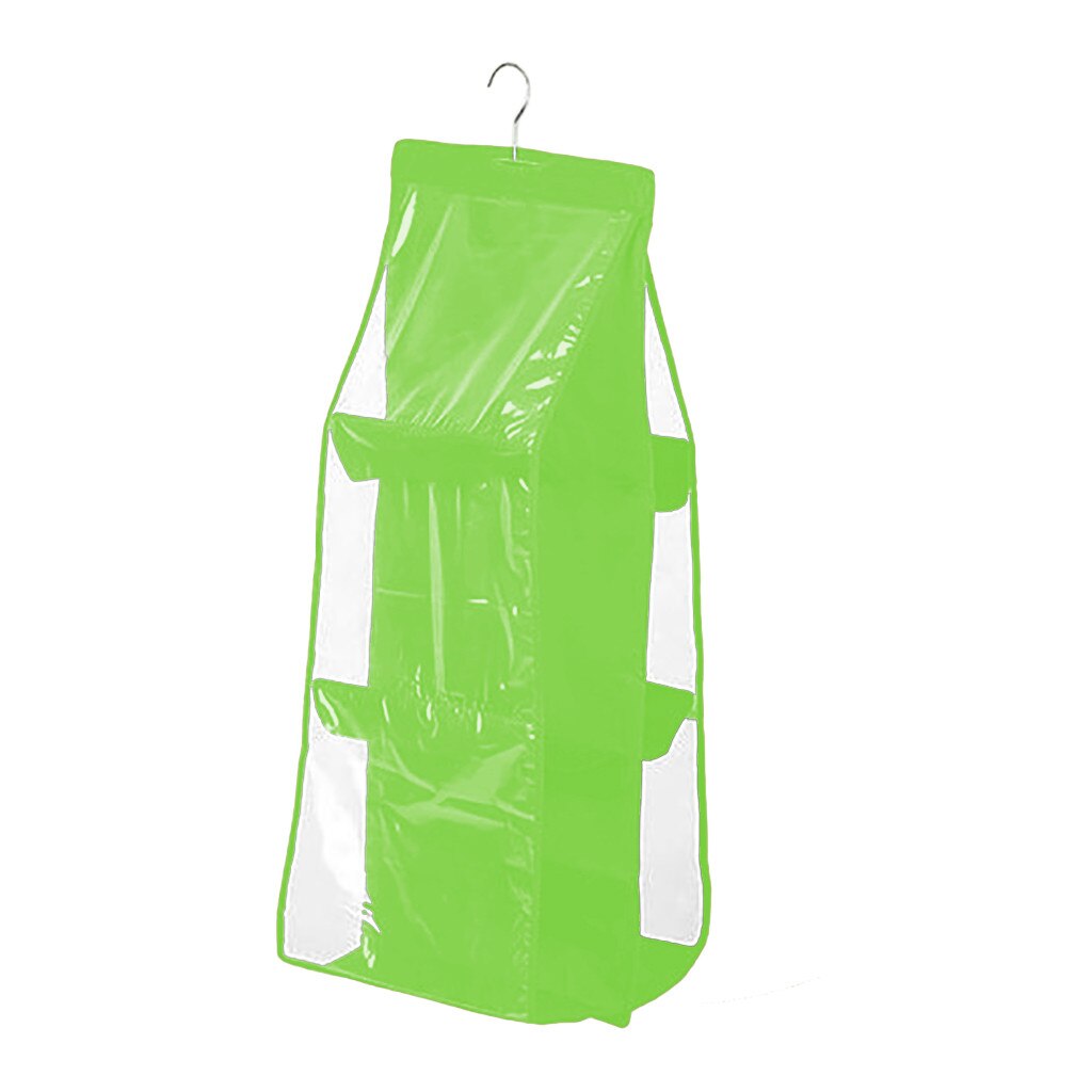 6 Mobiele Bouble-Zijdig Clear Garderobe Kast Ruimtebesparend Bag Organizer Kledingkast Opknoping 3-Layer 6-Bag opbergtas Ondergoed * J: Green 