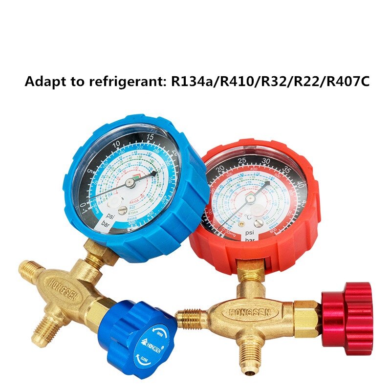 Manomètre réfrigérant en cuivre pur R134a/R410/R32/R22/R407C table de climatisation et de fluorure basse/haute pression: Jaune