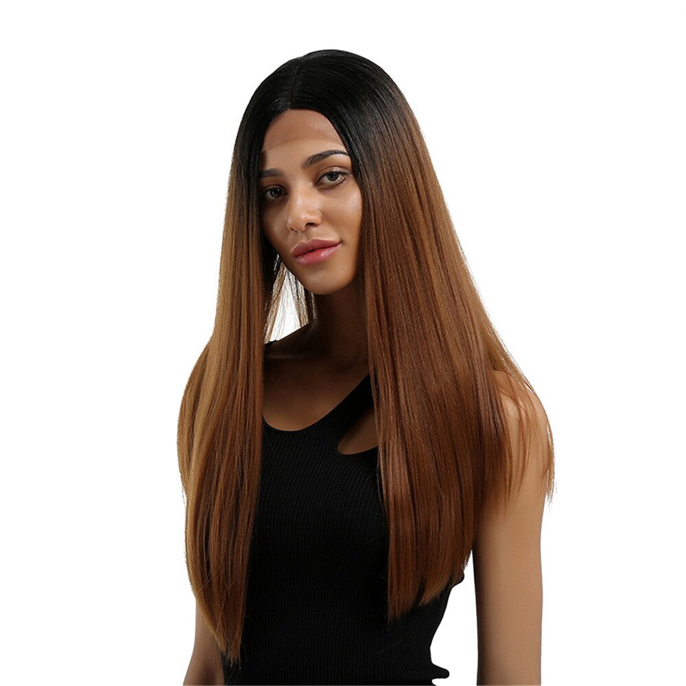 Blonde Unicorn Medium Long Front Lace Synthetic Wigs Black Brown with Highlight Wig for Black White Women Wedding Lace Hair: Lamp10551