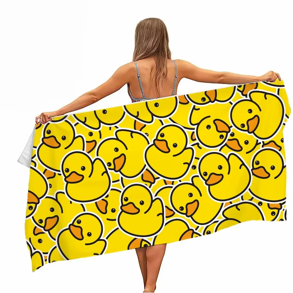 Extra grote, sneldrogende microvezel strandhanddoek met chic eendendesign - superabsorberend, lichtgewicht en stijlvol: 3XL / Geel