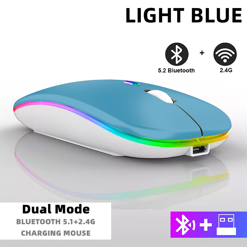 Ratón inalámbrico Bluetooth para tableta, teléfono, retroiluminación RGB recargable, para iPad, PC, portátil, tableta, teléfono, ratón USB de 2,4 GHz: Rojo