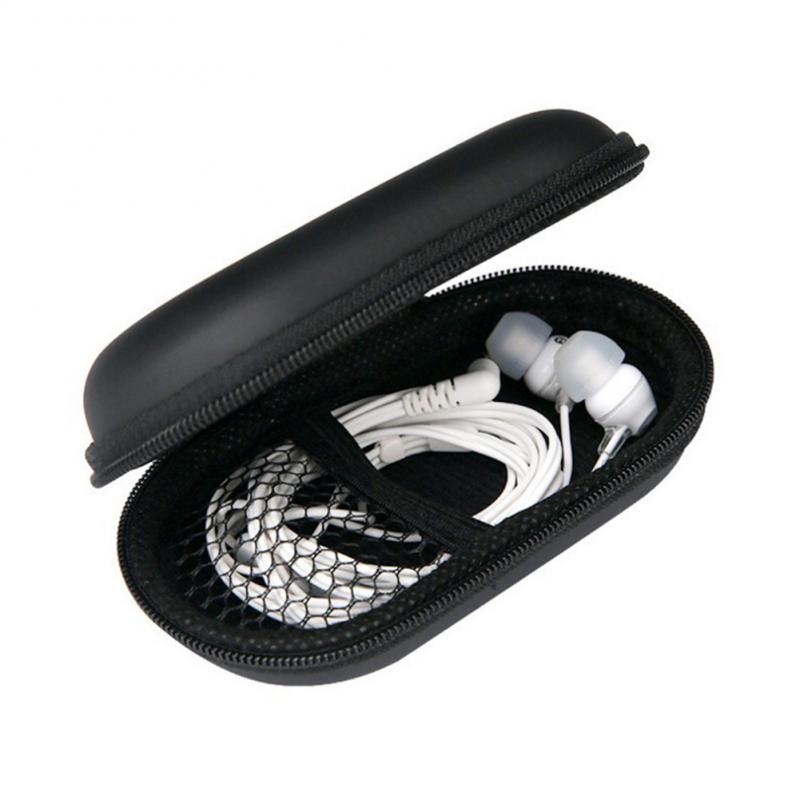 Funda para auriculares estilo ovalado EVA, bolsa de transporte dura para almacenamiento de auriculares, Cajas de almacenamiento, negra, con cremallera