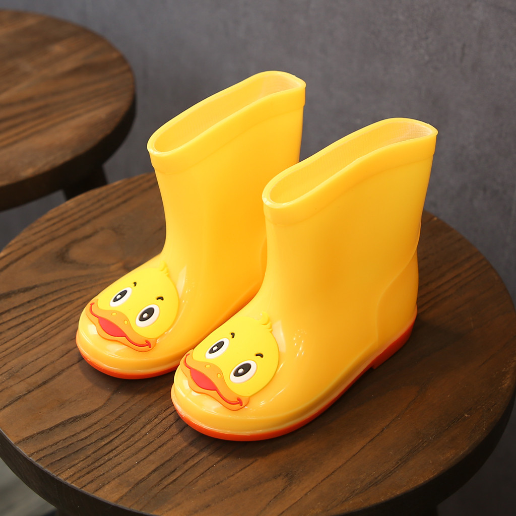 Neue Kleinkind Stiefel Kinder Kinder Regen Shose Jungen Mädchen PVC Nicht-slip Gummi Stiefel Galoschen Cartoon Tiere Wasserdichte Schuhe: yellow / US 13