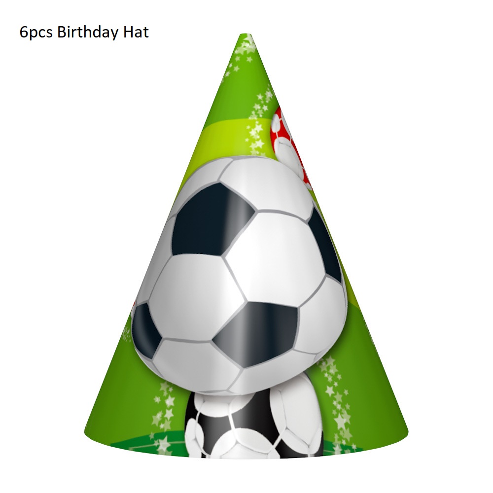 Voetbal Party Servies Papier Plaat Cup Servetten Tafelkleed Banner Gelukkige Verjaardag Event Feestartikelen Voor Jongens Festa: 6pcs Birthday Hat
