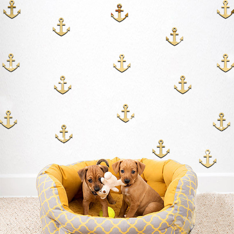 3D Acryl Spiegel Muursticker Cartoon Anker Muursticker Kinderkamer Kleuterschool Achtergrond Muur Groene Decoratieve Sticker