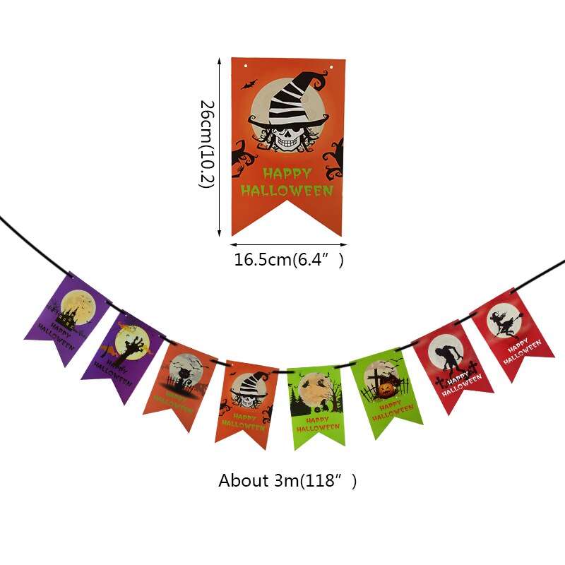 Vleermuis heks spook schedel pompoen banner happy halloween vlag slinger wanddecoratie papieren slinger bar thuis halloween feestbenodigdheden: S08