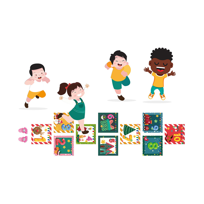 10 Cartoon Floor Sticker Hopscotch Kid Children Digital Grid Wall Decoration Cute Number Teenager Jump Game Decals Self-adhesive