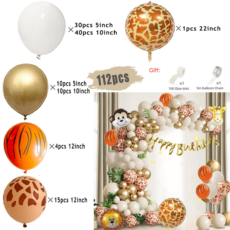 Kit de arco de guirnalda de globos blancos de Safari en la jungla, suministros para de cumpleaños para niños, globos de látex dorados con patrón de ciervo, decoración para Baby Shower: LASER