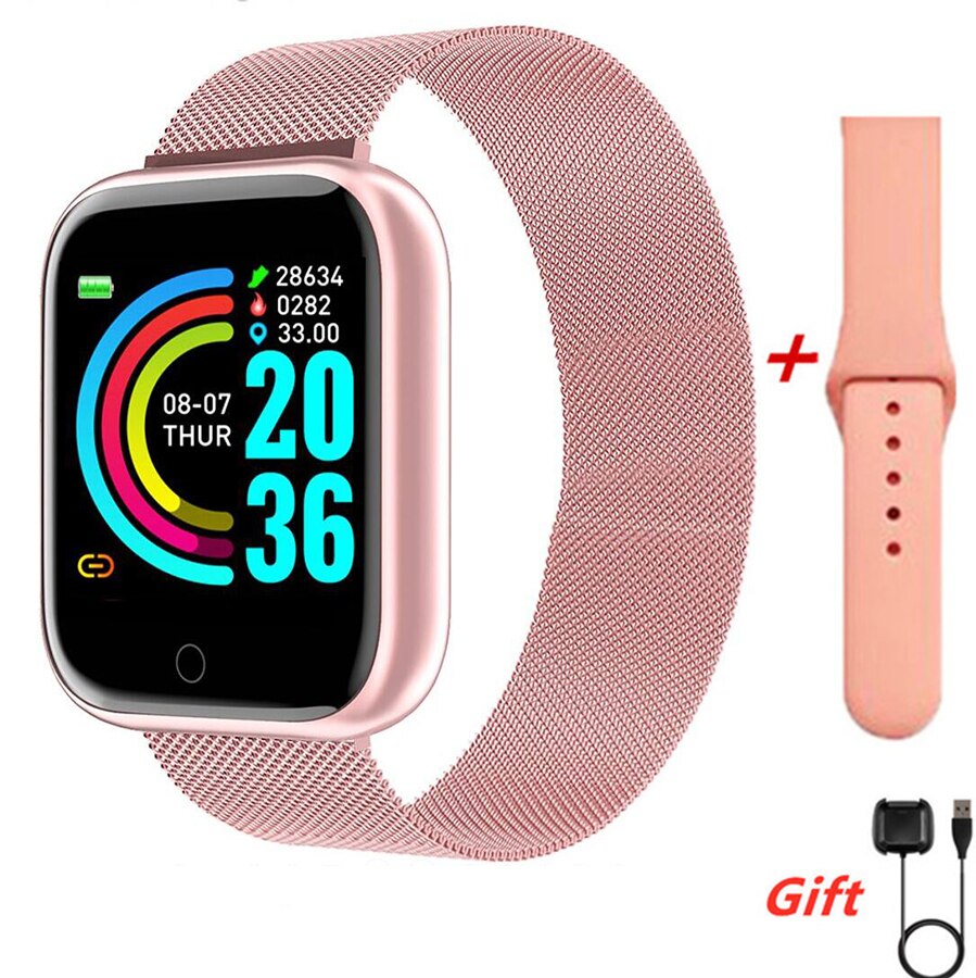 Link Vip-2222 Per Gli Uomini di Acciaio Astuto Della Vigilanza di Frequenza Cardiaca Misuratore di Pressione Sanguigna Monitor Delle Donne di Sport di Forma Fisica di Smartwatch Orologi 2020: Pink metal strap