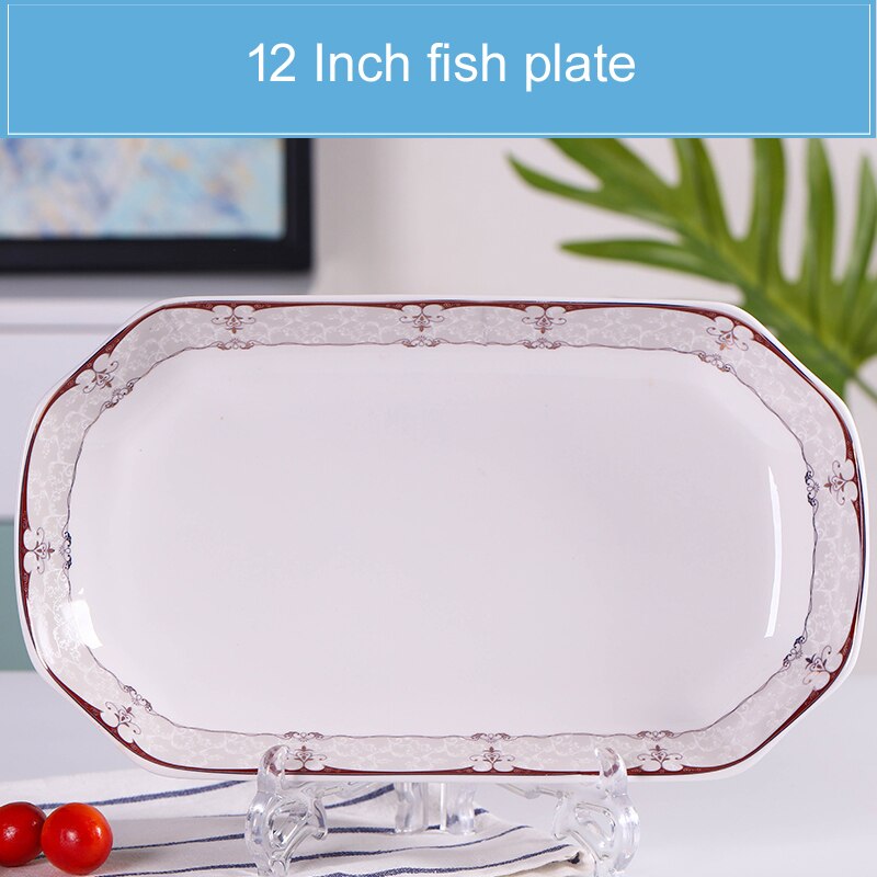1pcs/set 12 inch Jingdezhen Bone China Porcelain Dinnerware Dining Room Ceramic Tableware Fish Dishes Sushi Plates: E