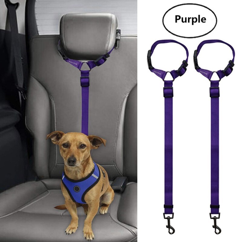 Verstelbare Hond Auto Veiligheidsgordel Reflecterende Huisdier Veiligheid Seat Belt Clip Buckle Tether Duurzaam Reizen Riem Lood Thuis Huisdier Product Gadget: purple