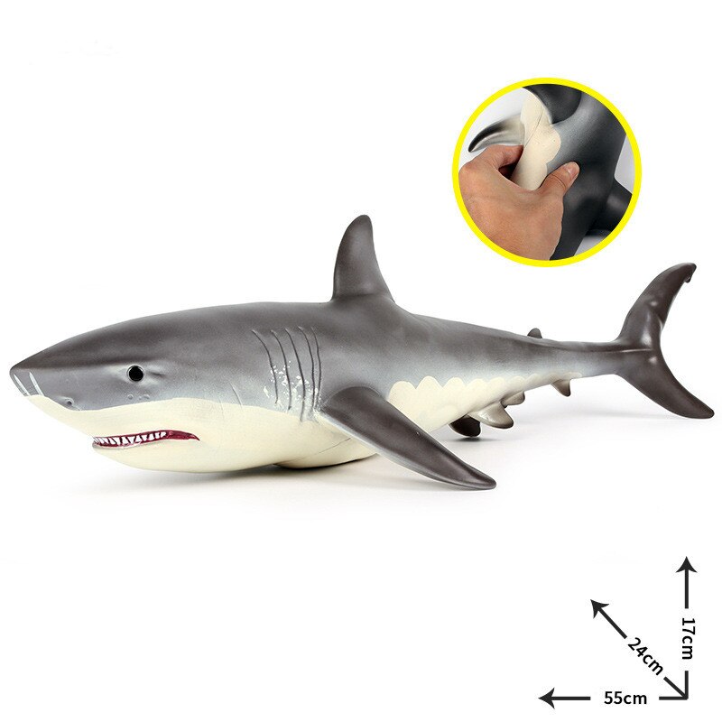 55CM Large Size White Shark Big Shark Figures Model Sea Life Animals Soft Great Lifelike Educational Toys For Kids