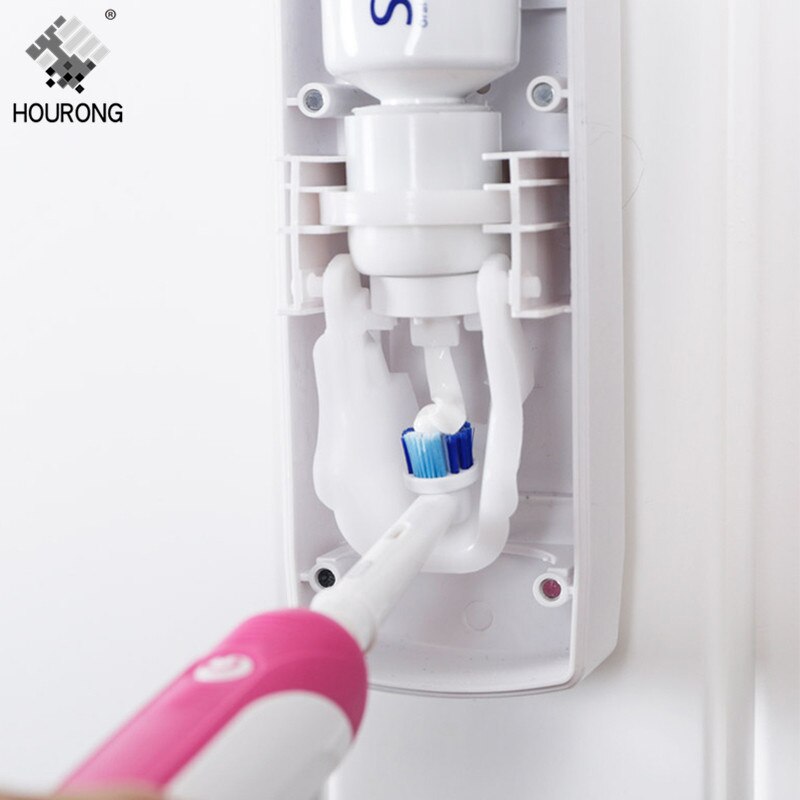 1 sæt automatisk tandpasta dispenser tandbørsteholder vægbeslag tandbørste opbevaringsstativ arrangør badeværelse tilbehørssæt