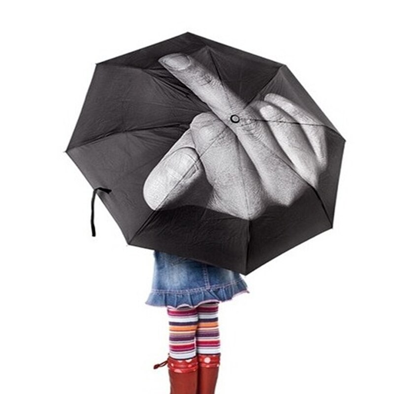 Cool Middle Finger Umbrella Rain Women Umbrella Men Windproof Folding Parasol Personality Black Middle Finger Umbrellas