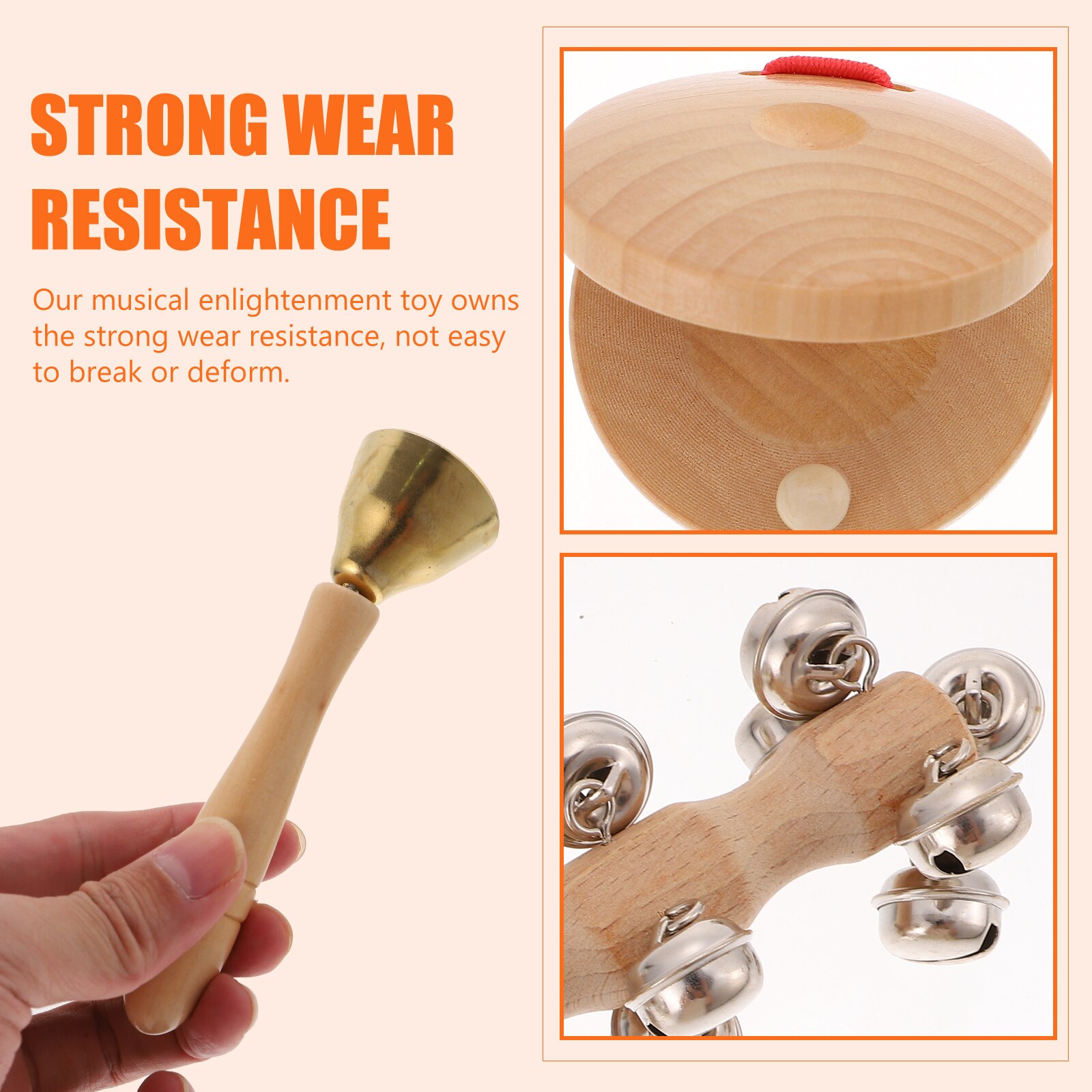 1Set Finger Cymbals Castanets Jingle Stick Bell Enlightenment Percussion Instruments