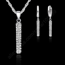 925 Sterling Silver Wedding Jewelry Sets For Women CZ Crystal Pendant Necklace Hoop Earring Sets Lover